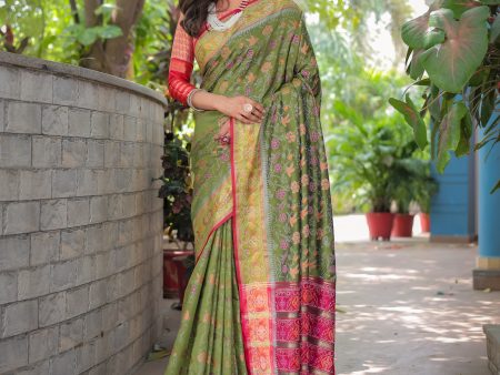 Sonakshi Women s Olive Patola Silk Zari Woven Traditional Saree with Blouse Online Sale