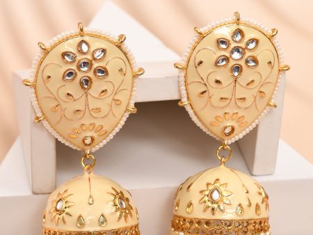 Beige Jhumka Earrings for Womens for Ethnic Party by House of Ree Cheap