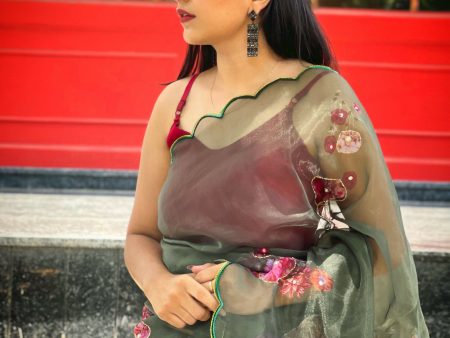 Vamsee Brijbala Green Organza Saree Sale