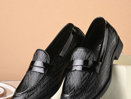 House of Pataudi Men Textured Round Toe Faux Leather Slip-On Formal Loafers Sale