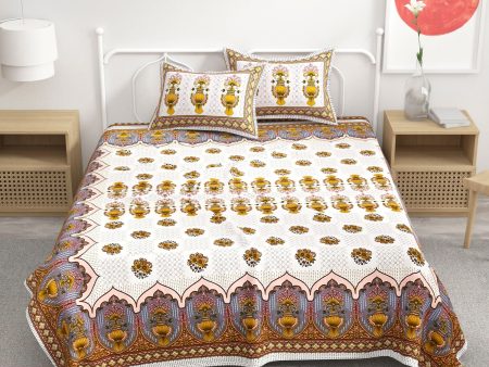 Multicolor Floral Design Cotton 300TC Super King Bedsheet With 2 Zipper Pillow Covers - King Size by House of Ree Online now