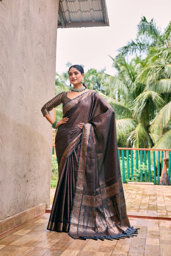 Sonakshi Women s Black Kanjivaram Handloom Zari Woven Traditional Saree with Blouse Online Hot Sale