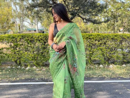 Vamsee Vidhi 1 Green Organza Saree Supply