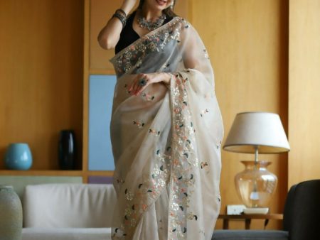 Vamsee Avantika Beige Organza Saree Fashion