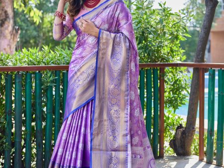 Sonakshi Women s Purple Banarasi Handloom Silk Zari Woven Traditional Saree with Blouse Sale