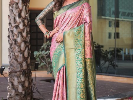 Sonakshi Women s Baby Pink Dharmavaram Silk Zari Woven Traditional Saree with Blouse Online