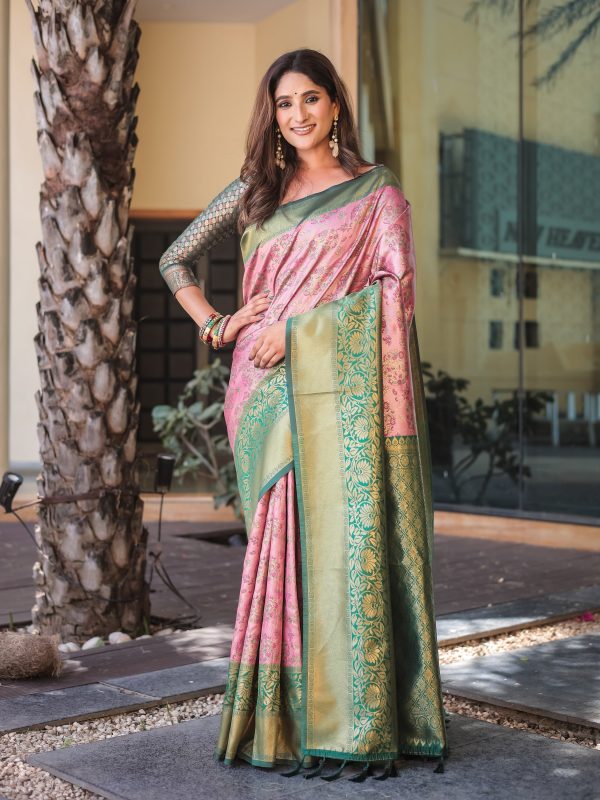 Sonakshi Women s Baby Pink Dharmavaram Silk Zari Woven Traditional Saree with Blouse Online