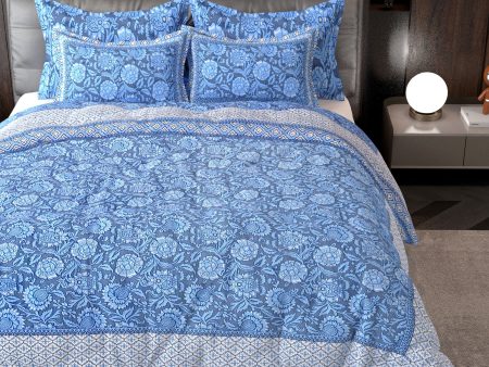 Blue Ethnic Motifs Cotton 220 TC Bedsheet With 2 Zipper Pillow Covers - King Size by House of Ree For Discount