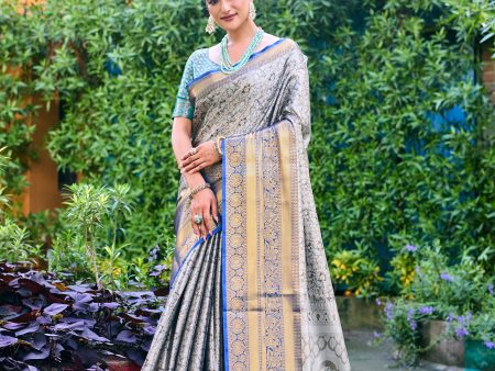 Sonakshi Women s Grey Banarasi Handloom Silk Zari Woven Traditional Saree with Blouse Cheap