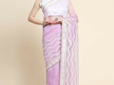 Vamsee Banno Lehriya Lavender Organza Saree For Cheap