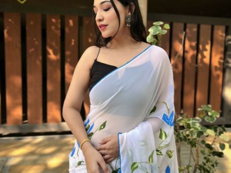 Vamsee Aditi White Georgette Saree Online now