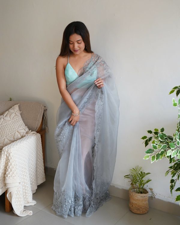 Vamsee Anushka Grey Organza Saree Online now