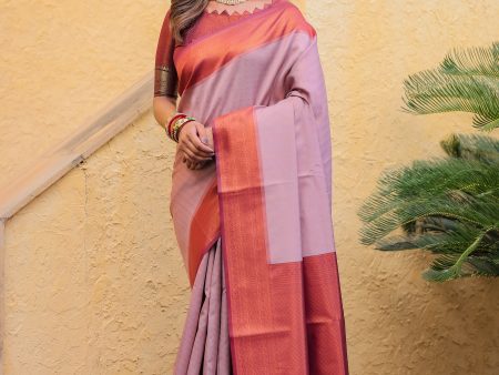 Sonakshi Women s Mauve Kanjivaram Silk Zari Woven Traditional Saree with Blouse Cheap