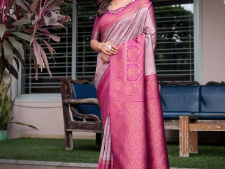 Sonakshi Women s Mauve Banarasi Silk Zari Woven Traditional Saree with Blouse Fashion