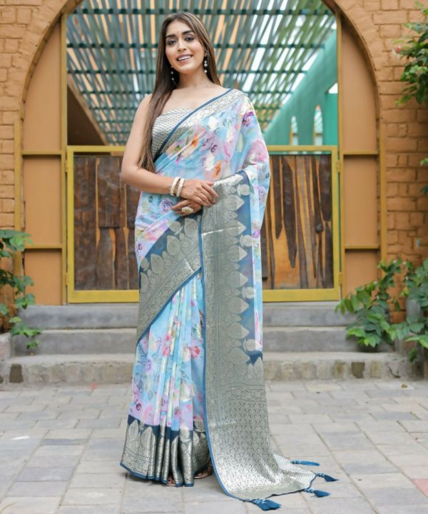 Vamsee Dhruvini Blue Georgette Saree For Discount