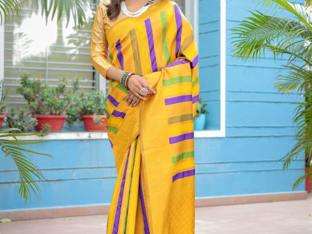 Sonakshi Women s Yellow Semi Kanjivaram Pattu Silk Zari Woven Traditional Saree with Blouse on Sale