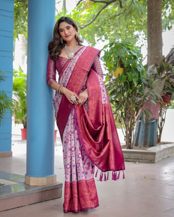 Sonakshi Women s Mauve Banarasi Silk Zari Woven Traditional Saree with Blouse Online Hot Sale