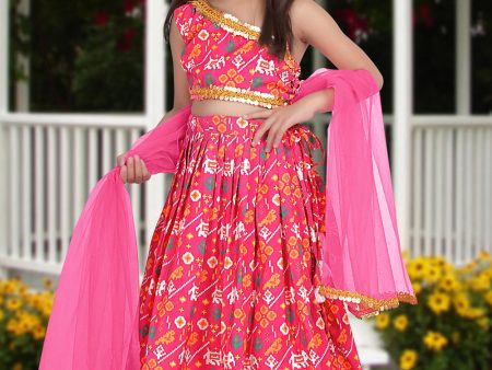 Sonakshi Girl s Pink Silk Digital Print with Sequins Lehenga Choli With Dupatta Set Supply