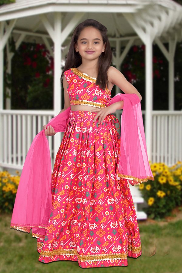 Sonakshi Girl s Pink Silk Digital Print with Sequins Lehenga Choli With Dupatta Set Supply