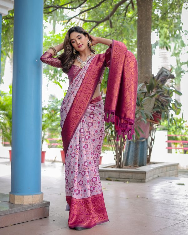 Sonakshi Women s Mauve Banarasi Silk Zari Woven Traditional Saree with Blouse Online Hot Sale