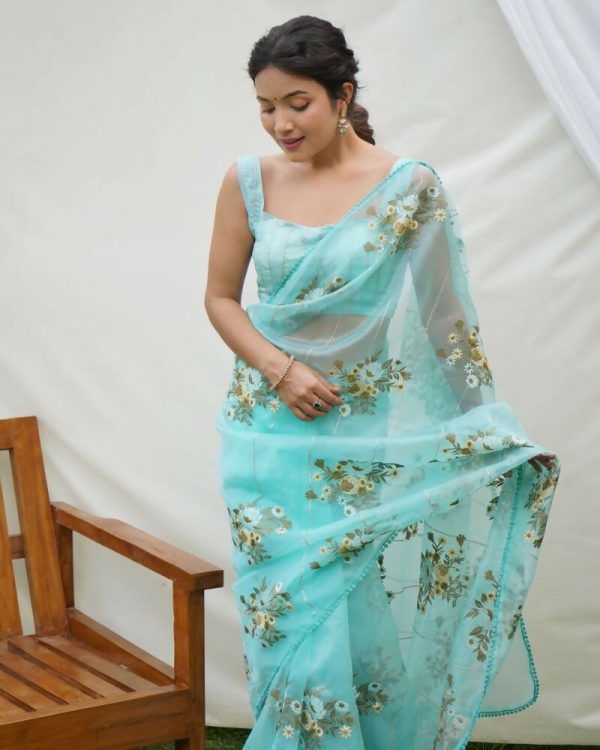 Vamsee Anamika Sky Organza Silk Saree Online Hot Sale