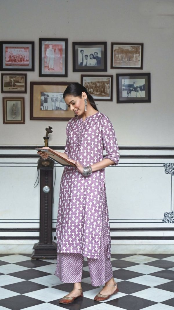 Aayaa Pure Muslin printed Kurti & Pant - purple For Cheap