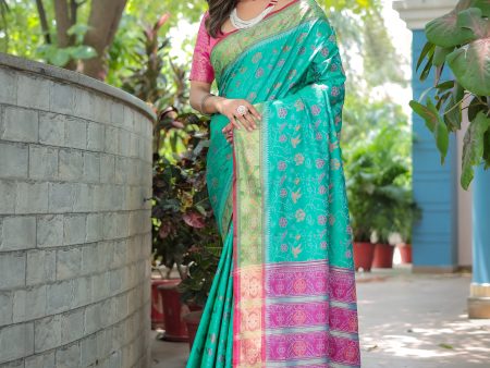 Sonakshi Women s Sea Green Patola Silk Zari Woven Traditional Saree with Blouse Online