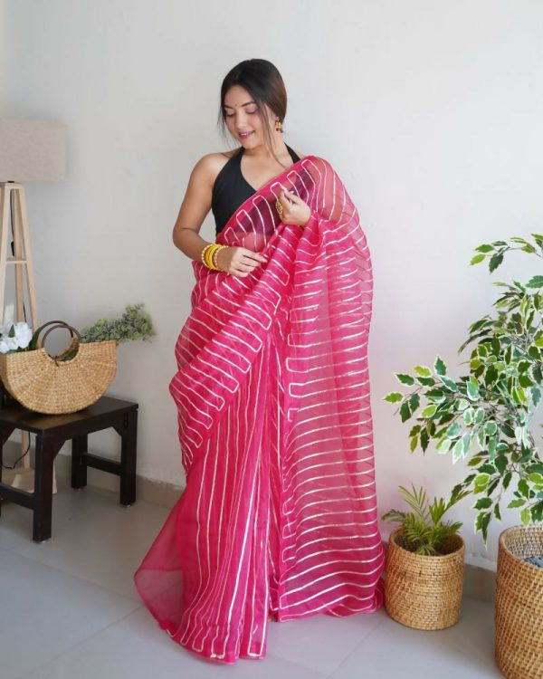 Vamsee Devika Pink Organza Silk Saree Cheap