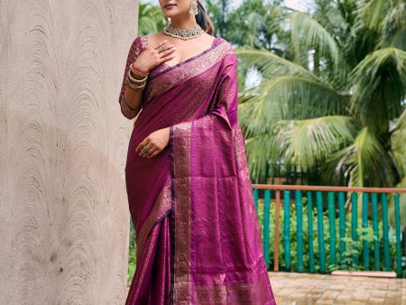 Sonakshi Women s Wine Kanjivaram Handloom Zari Woven Traditional Saree with Blouse Cheap