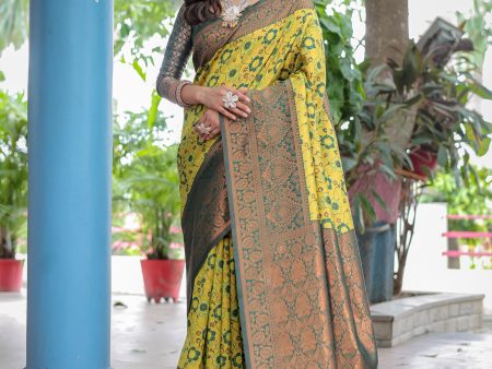 Sonakshi Women s Mehendi Banarasi Silk Zari Woven Traditional Saree with Blouse Cheap