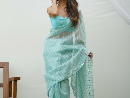 Vamsee Vijaysitara Sky Organza Saree Hot on Sale