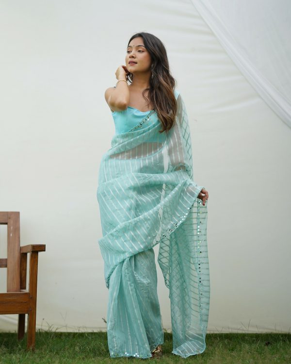 Vamsee Vijaysitara Sky Organza Saree Hot on Sale