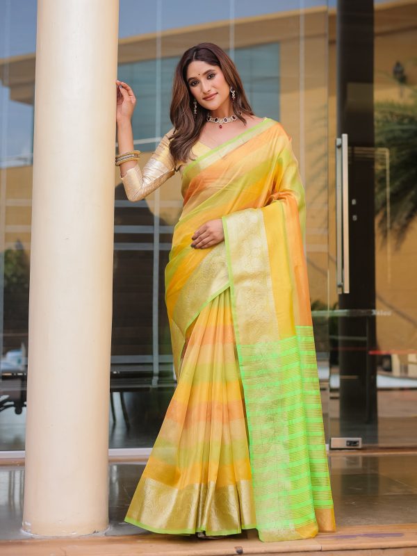 Sonakshi Women s Green Banarasi Handloom Silk Zari Woven Traditional Saree with Blouse Online Hot Sale