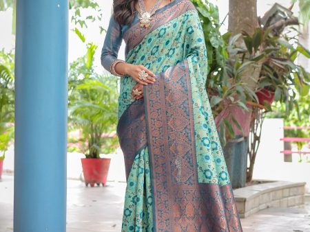 Sonakshi Women s Sea Green Banarasi Silk Zari Woven Traditional Saree with Blouse Online now