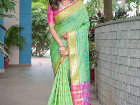 Sonakshi Women s Pista Green Patola Silk Zari Woven Traditional Saree with Blouse Online