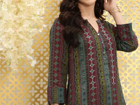 Ode by House of Pataudi Embroidered Thread Work & Mirror Work Indie Prints Kurta Online