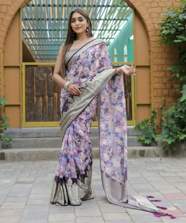 Vamsee Dhruvini Purple Georgette Saree on Sale