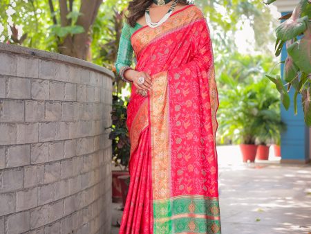 Sonakshi Women s Red Patola Silk Zari Woven Traditional Saree with Blouse For Sale