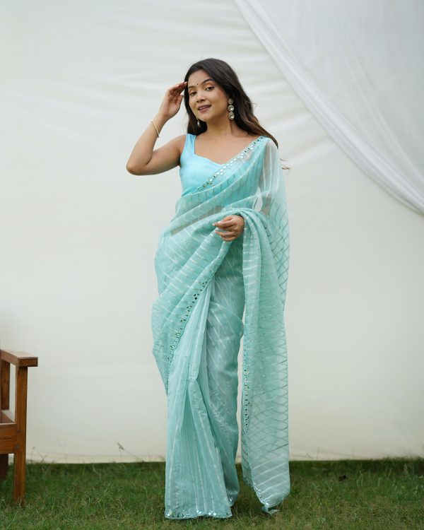 Vamsee Vijaysitara Sky Organza Saree Hot on Sale