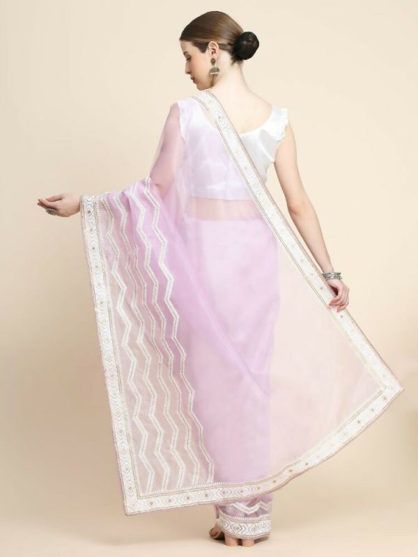 Vamsee Banno Lehriya Lavender Organza Saree For Cheap