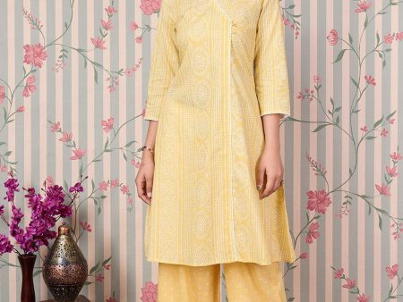 Ode by House of Pataudi Bandhani Printed Angrakha Pure Cotton Kurta with Trousers For Cheap