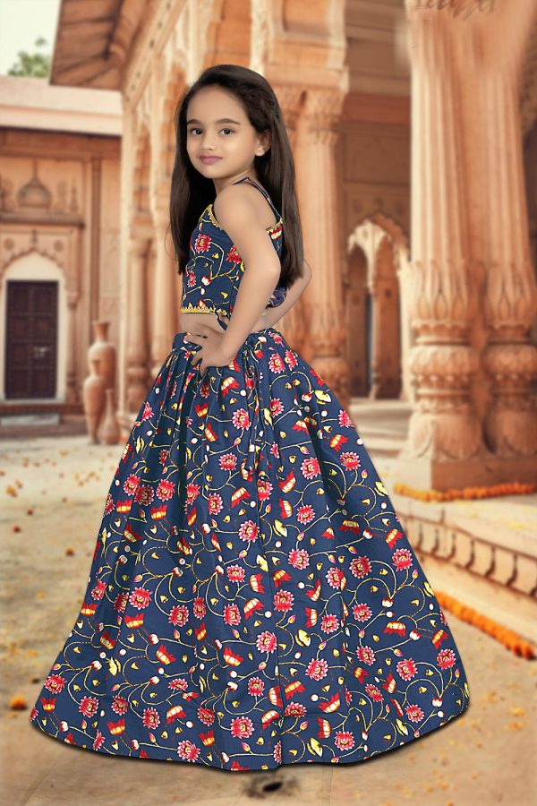 Sonakshi Girl s Blue Silk Digital Print with Sequins Lehenga Choli With Dupatta Set Discount