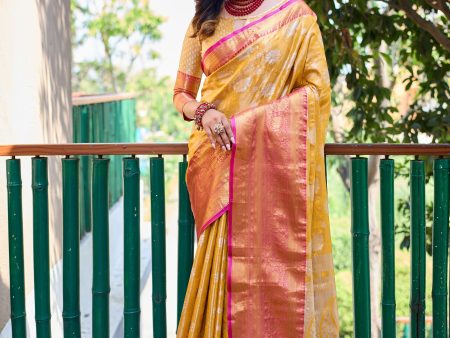 Sonakshi Women s Yellow Banarasi Handloom Silk Zari Woven Traditional Saree with Blouse Online now