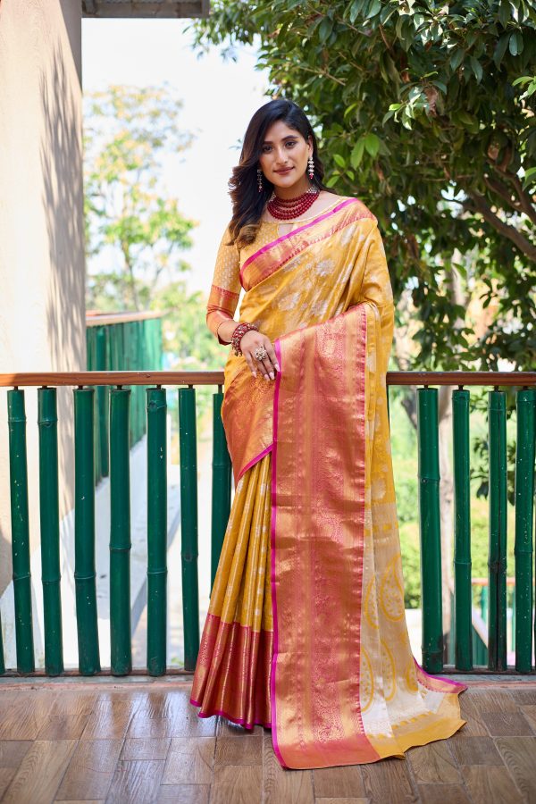 Sonakshi Women s Yellow Banarasi Handloom Silk Zari Woven Traditional Saree with Blouse Online now