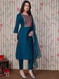 Ode by House of Pataudi Blue Ethnic Motifs Embroidered Zari Kurta With Trousers & Dupatta For Discount