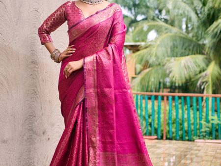 Sonakshi Women s Pink Kanjivaram Handloom Zari Woven Traditional Saree with Blouse Hot on Sale