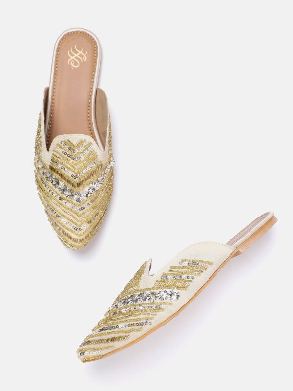 House of Pataudi Women Beads Embellished Ethnic Mules For Discount