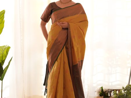 Sonakshi Women s Mustard Kanjivaram Silk Zari Woven Traditional Saree with Blouse Sale