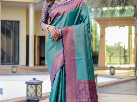 Sonakshi Women s Turquoise Kanjivaram Silk Zari Woven Traditional Saree with Blouse Online now