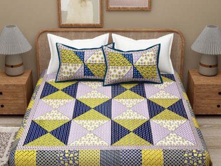 Blue Ethnic Motifs Cotton 300TC Bedsheet With 2 Zipper Pillow Covers - Super King Size by House of Ree For Cheap